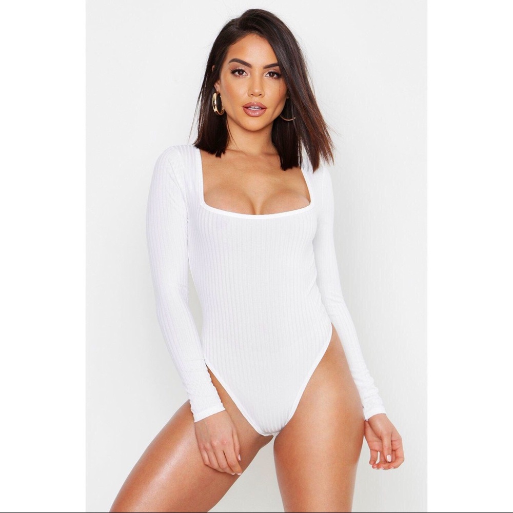 🎉HOST PICK Boohoo White SquareNeck Bodysuit (NWT)